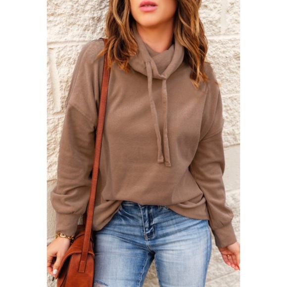 jaycieclothery Sweaters - Brown Cowl Neck Drop Shoulder Sweatshirt